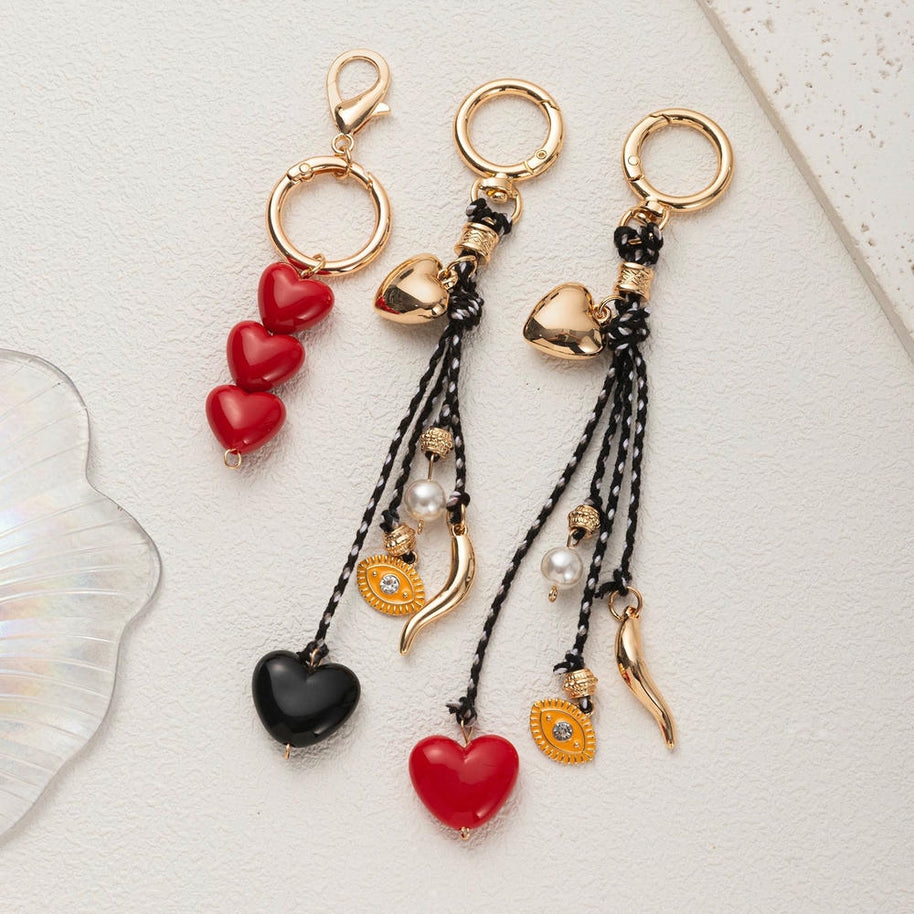 Lucky Heart Evil Eye Braided Rope Keychain Charm Accessories