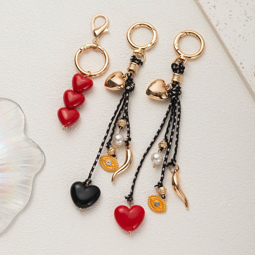 Lucky Heart Evil Eye Braided Rope Keychain Charm Accessories