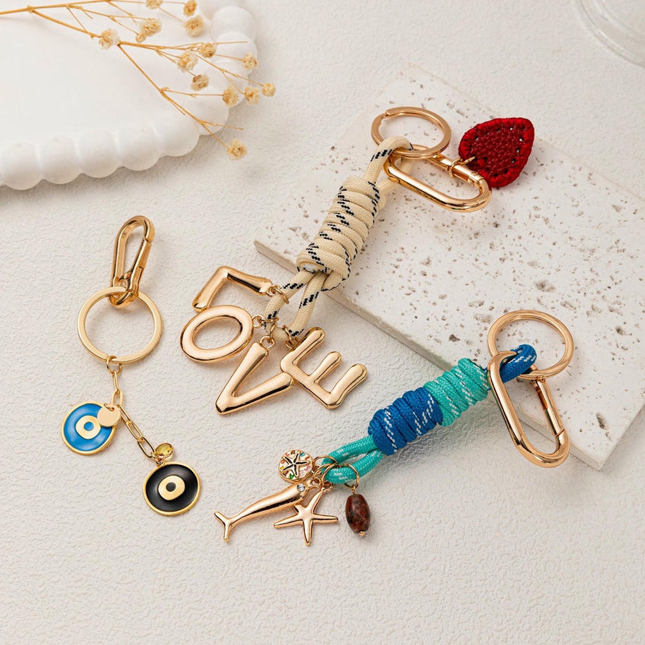 Heart Evil Eye Bag Charms Braided Rope Keychain Accessories