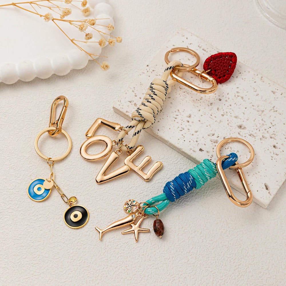 Heart Evil Eye Bag Charms Braided Rope Keychain Accessories