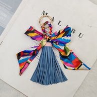 Leather Tassel Keychain | Bow Scarf Charm for Purses