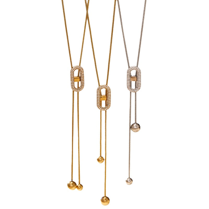 Sliding Fringe Necklace | 18K Gold Plated Zircon Bead Chain