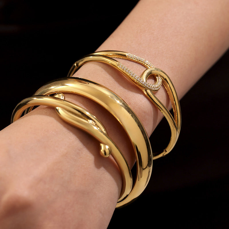 Interlocking Geometric Open Bangle