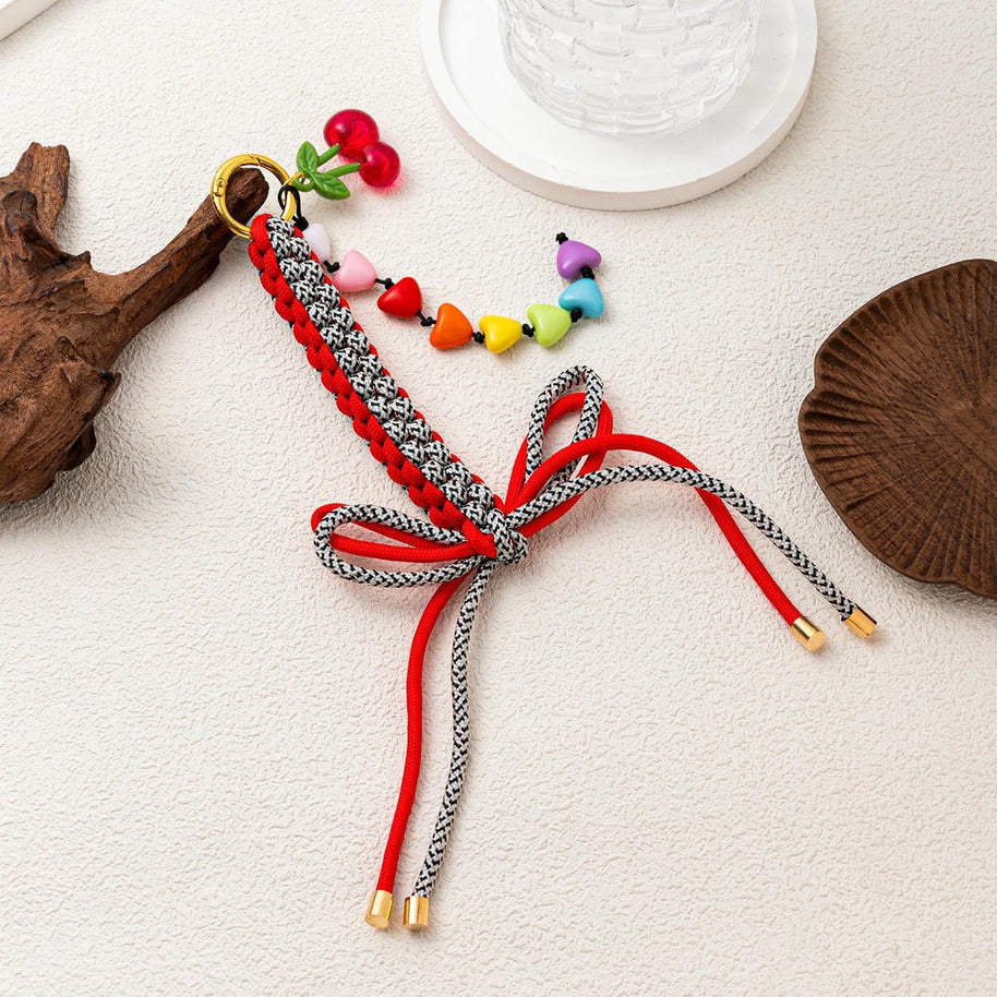 Dopamine Rainbow Bow Cherry Heart Keychain Bag Charm