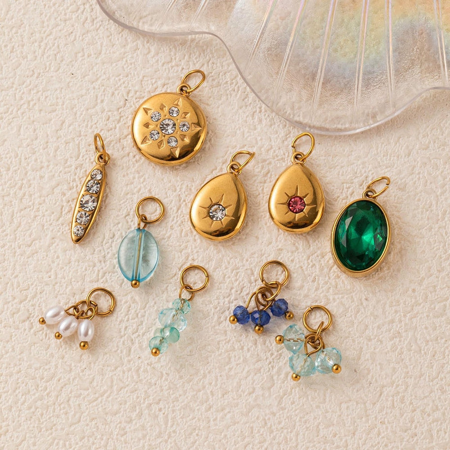 Vintage Gemstone Crystal Stainless Steel DIY Pendants Charm
