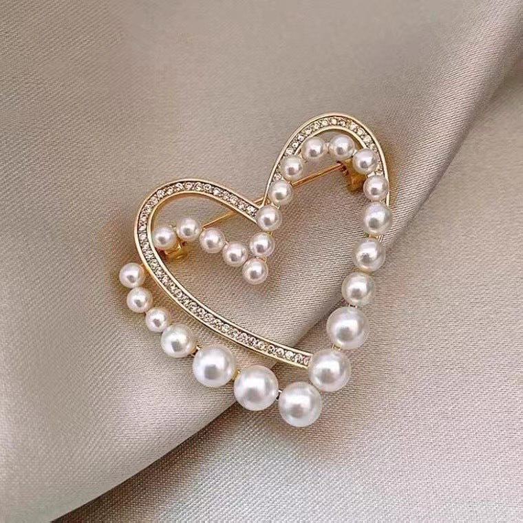 Unique Pearl Double Heart Brooch JZQ001P