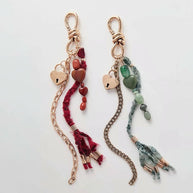 Vintage Heart  Stone Bag Charms Bohemian Tassel Keychain