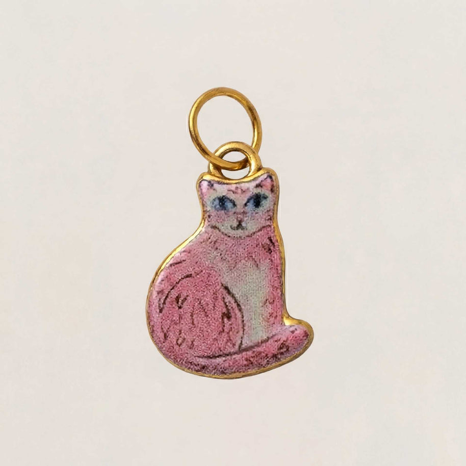Cute Cat Ceramic Enamel Pendant Steel DIY Jewelry Wholesale