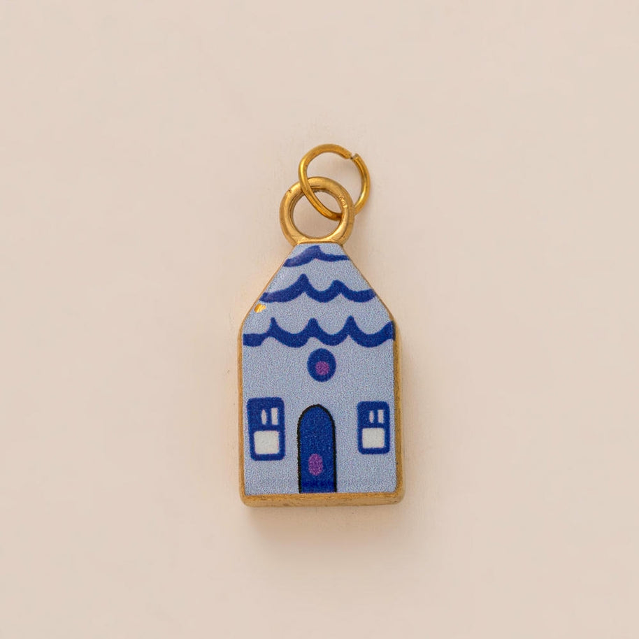 Oval Enamel Flower House Pendant DIY Charm Jewelry JX253203GK