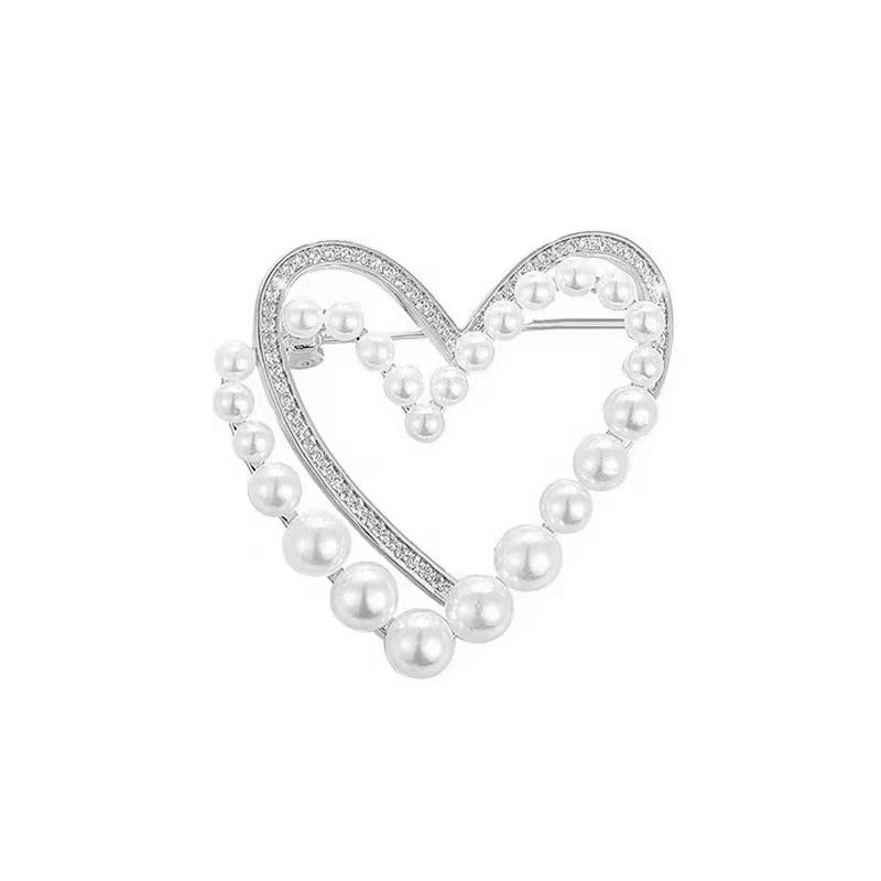 Unique Pearl Double Heart Brooch JZQ001P