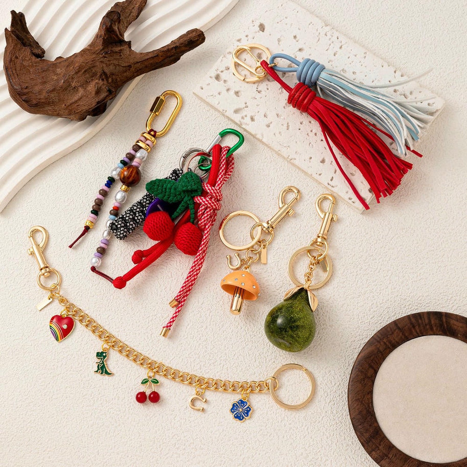 Versatile Tassel Cherry Vintage Boho Bag Charms Keychain