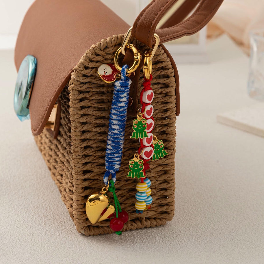 Heart Frog Pendants Cute Woven Keychain Charms JX251405O01