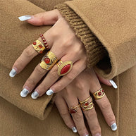 Red Gemstone Heart Geometric Ring JXRW2405005