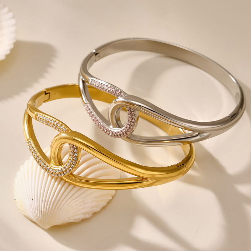 Interlocking Geometric Open Bangle