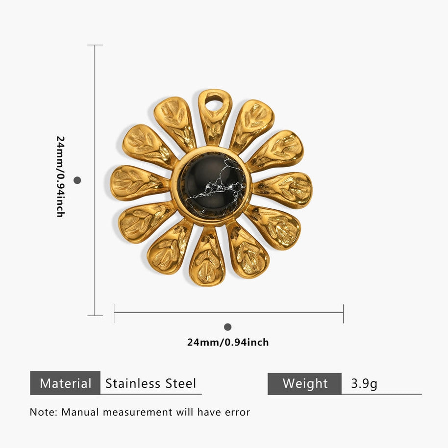 European Steel Flower Leaf Enamel Pendant 18K Gold Plated