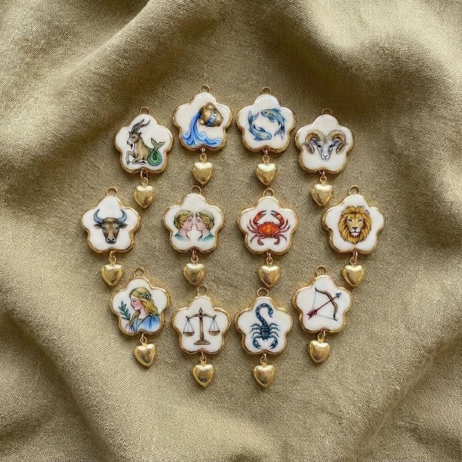 Print Series Zodiac Charm Steel 18K Gold Plated DIY JX255014QI