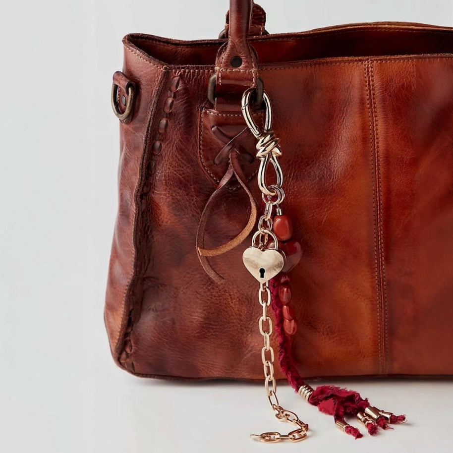 Vintage Heart  Stone Bag Charms Bohemian Tassel Keychain