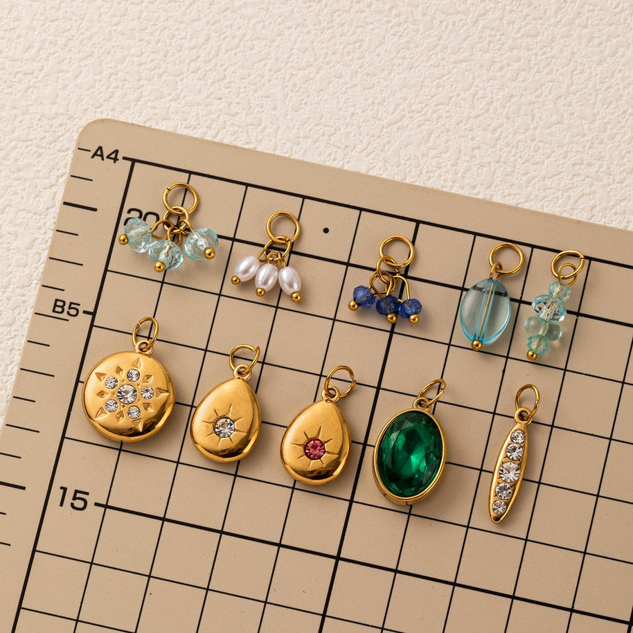 Vintage Gemstone Crystal Stainless Steel DIY Pendants Charm