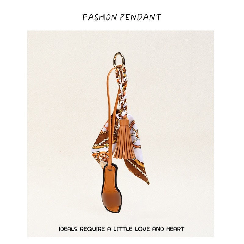 H-Style Slipper Keychain | Leather Tassel Ribbon Bag Charm