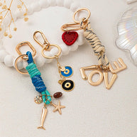 Heart Evil Eye Bag Charms Braided Rope Keychain Accessories