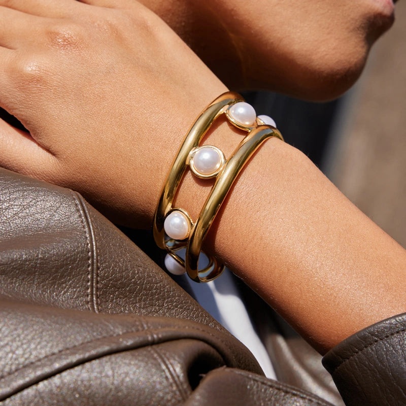 Adjustable Pearl Cuff | Versatile Stainless Steel Bracelet