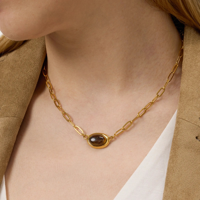Tiger Eye Stone Necklace | Luxury Fall Choker Jewelry