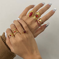 Red Gemstone Heart Adjustable Ring JXRW2312023