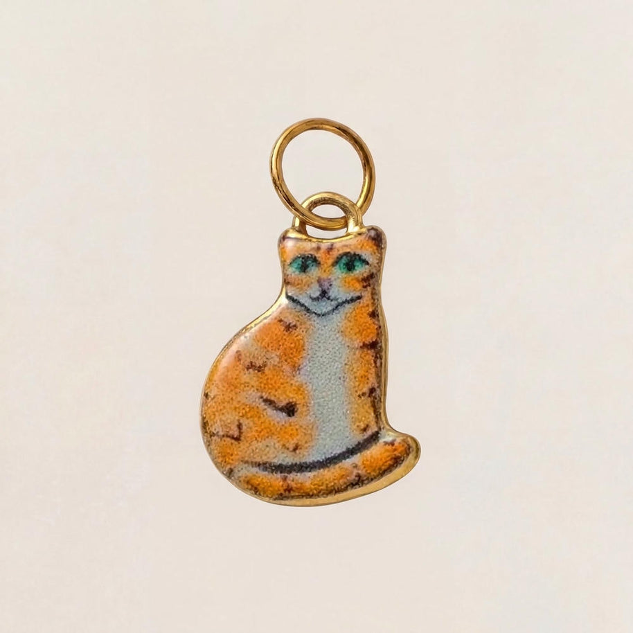 Cute Cat Ceramic Enamel Pendant Steel DIY Jewelry Wholesale