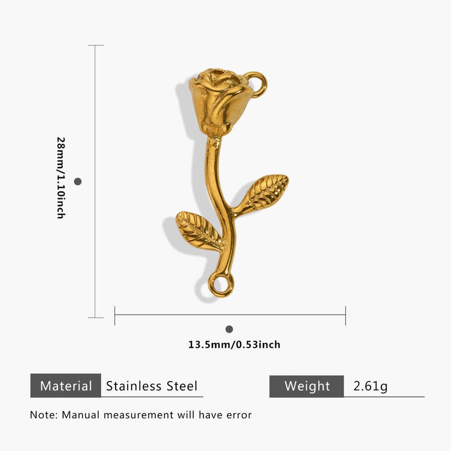European Steel Flower Leaf Enamel Pendant 18K Gold Plated