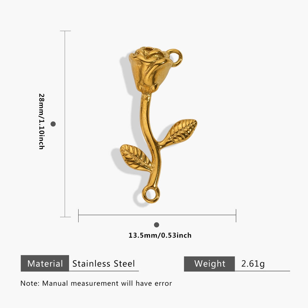 European Steel Flower Leaf Enamel Pendant 18K Gold Plated