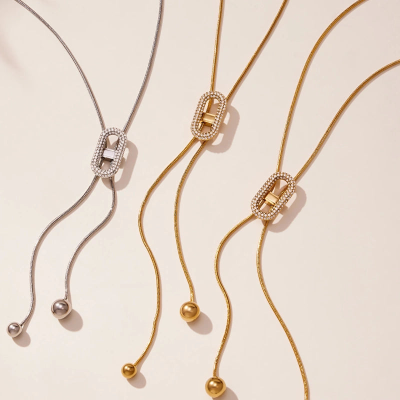 Sliding Fringe Necklace | 18K Gold Plated Zircon Bead Chain