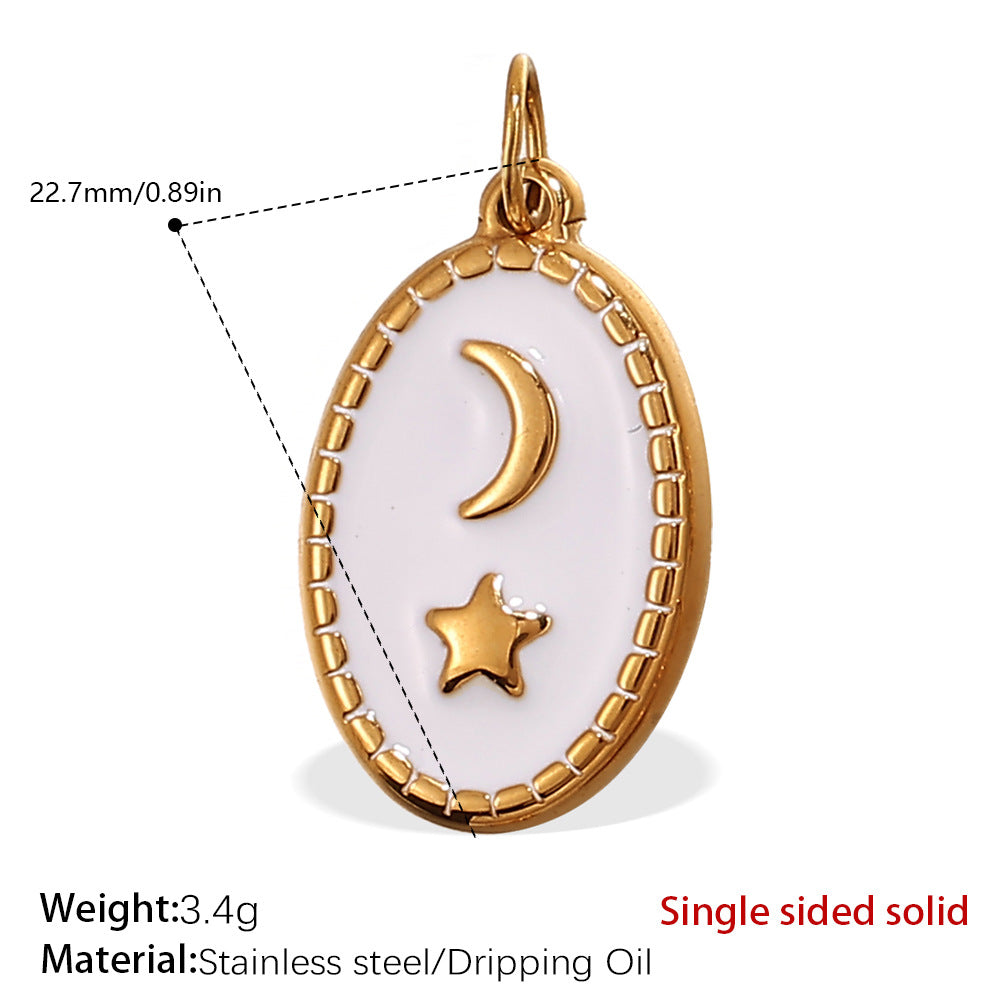 French Retro Starfish Round Necklace Pendant Rhinestones