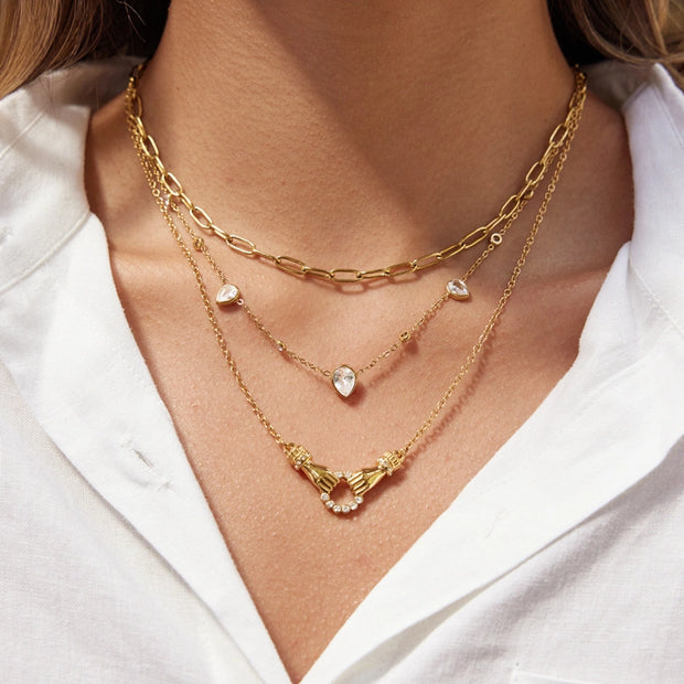 Designer Zirconium Necklace | 18K Gold Plated Steel Choker