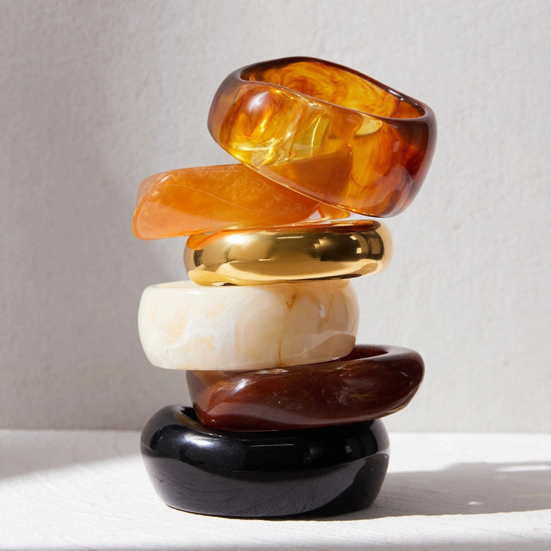 Maillard Resin Bangle | Fashion Asymmetrical Wide Cuff