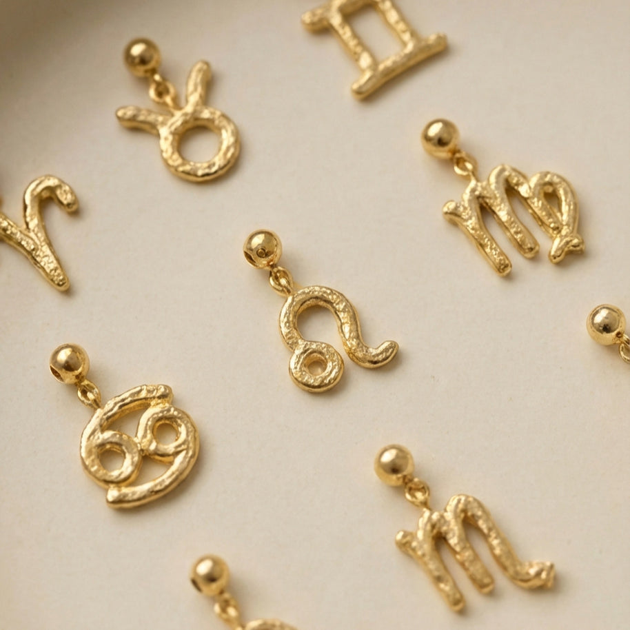 12 Zodiac Sign Charm Pendant Steel 18K Gold Tarnish Resistant