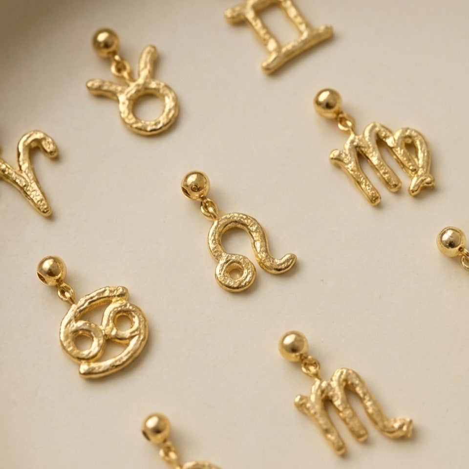 12 Zodiac Sign Charm Pendant Steel 18K Gold Tarnish Resistant