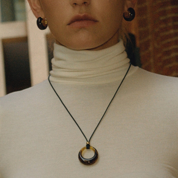 Amber Resin Long Necklace | Black Cord Fashion Chain