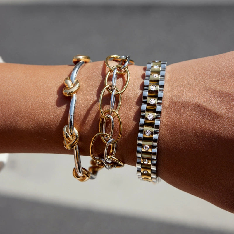 Two-Tone Steel Bracelet | Modern Stacking Cuff for Women