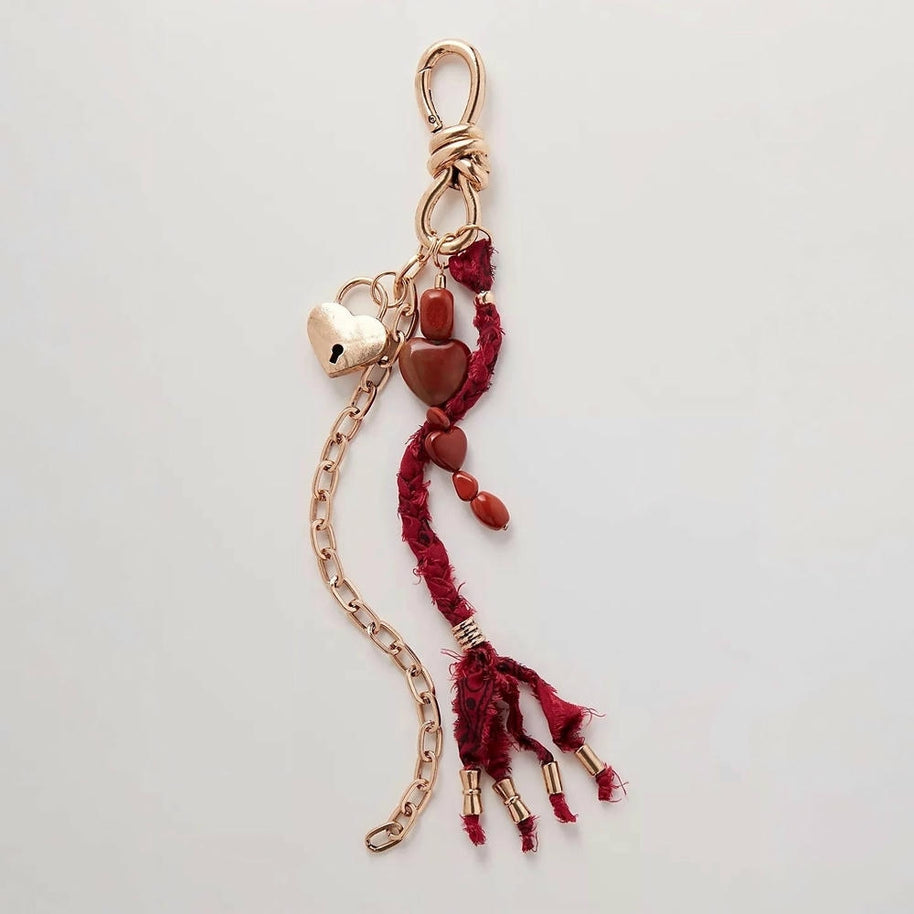 Vintage Heart  Stone Bag Charms Bohemian Tassel Keychain