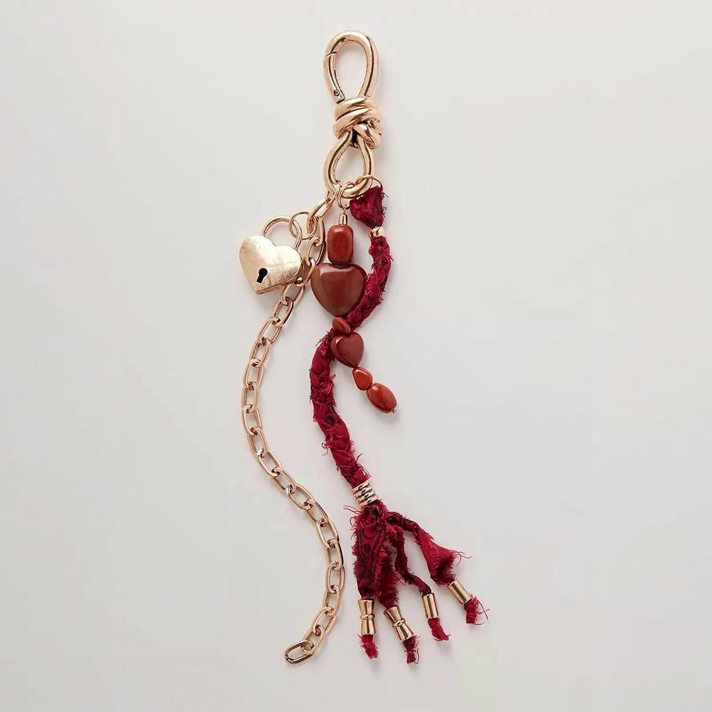 Vintage Heart  Stone Bag Charms Bohemian Tassel Keychain