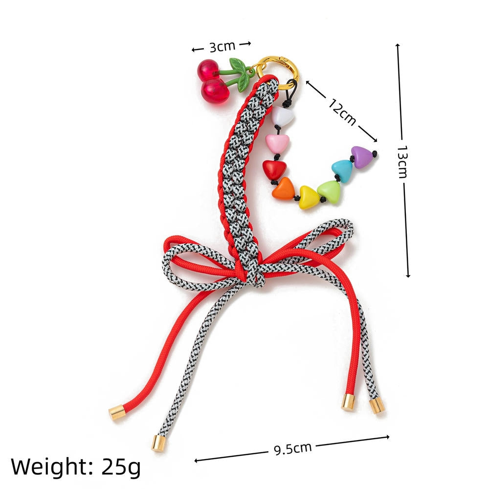Dopamine Rainbow Bow Cherry Heart Keychain Bag Charm