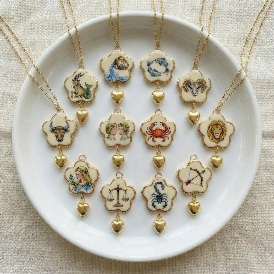 Print Series Zodiac Charm Steel 18K Gold Plated DIY JX255014QI