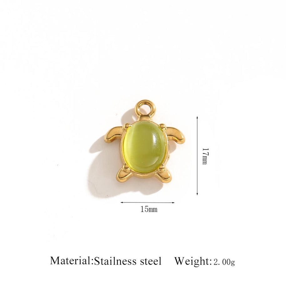 Cat Eye Gemstone Pendant Turtle Crab Steel 18K Gold DIY