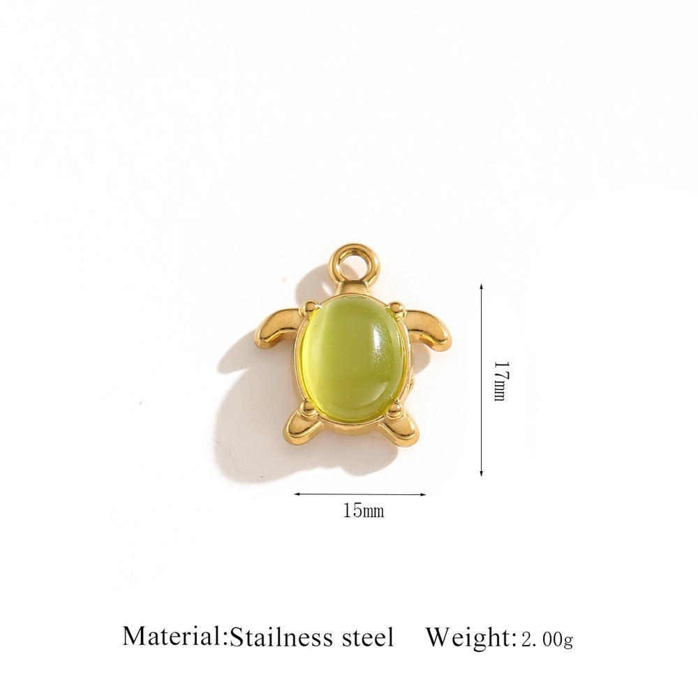 Cat Eye Gemstone Pendant Turtle Crab Steel 18K Gold DIY