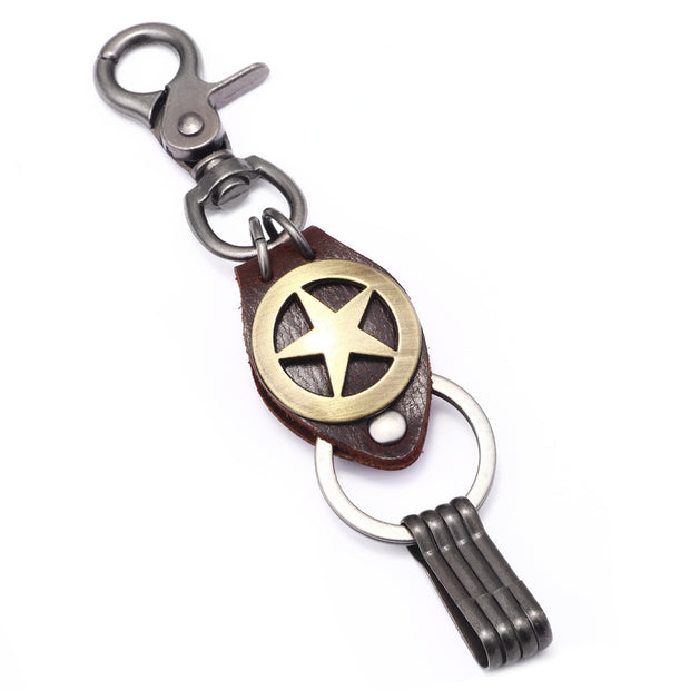 Custom Star Keychain | Punk Car Charm | Vintage Leather