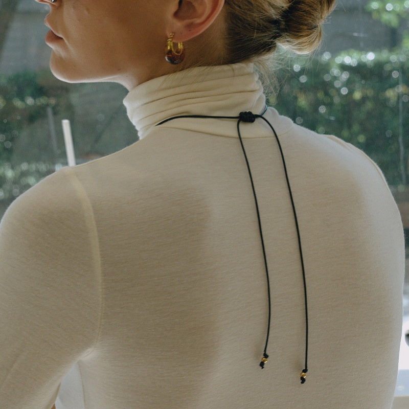 Amber Resin Long Necklace | Black Cord Fashion Chain