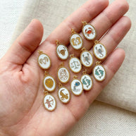 European Oval Zodiac Pendant Steel 18K Gold Plated Women