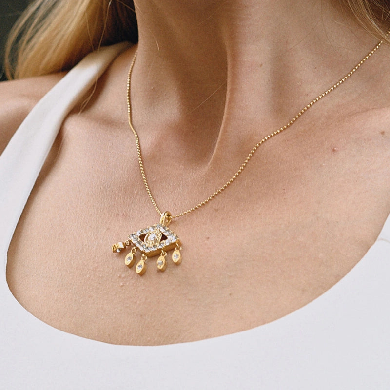 Evil Eye Zircon Necklace | Stainless Steel Fringe Jewelry