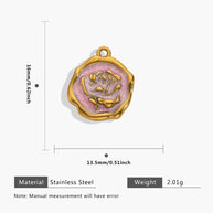 European Steel Flower Leaf Enamel Pendant 18K Gold Plated