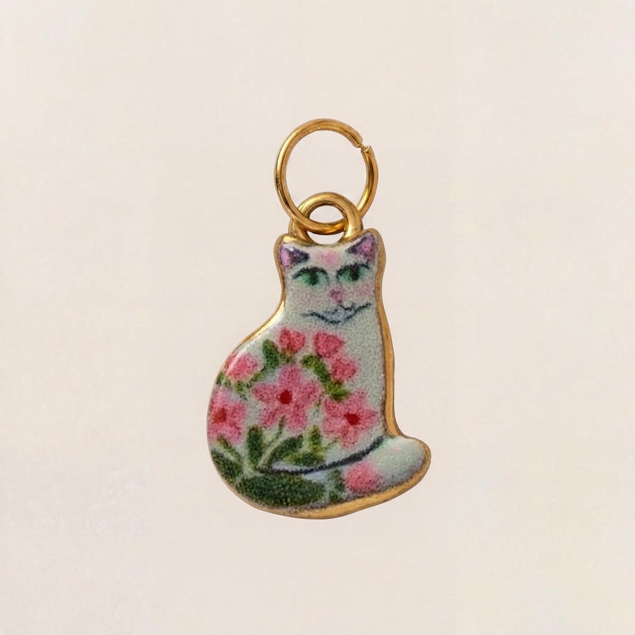Cute Cat Ceramic Enamel Pendant Steel DIY Jewelry Wholesale